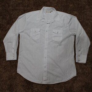 Roper 3XL Mens White w/ Silver Stripes Pearl Snaps Long Sleeve Buttondown Shirt